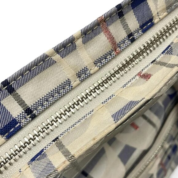 Auth COACH Poppy Tartan Foldover Signature 21139 White Blue Red Jacquard Leather - Picture 9 of 13